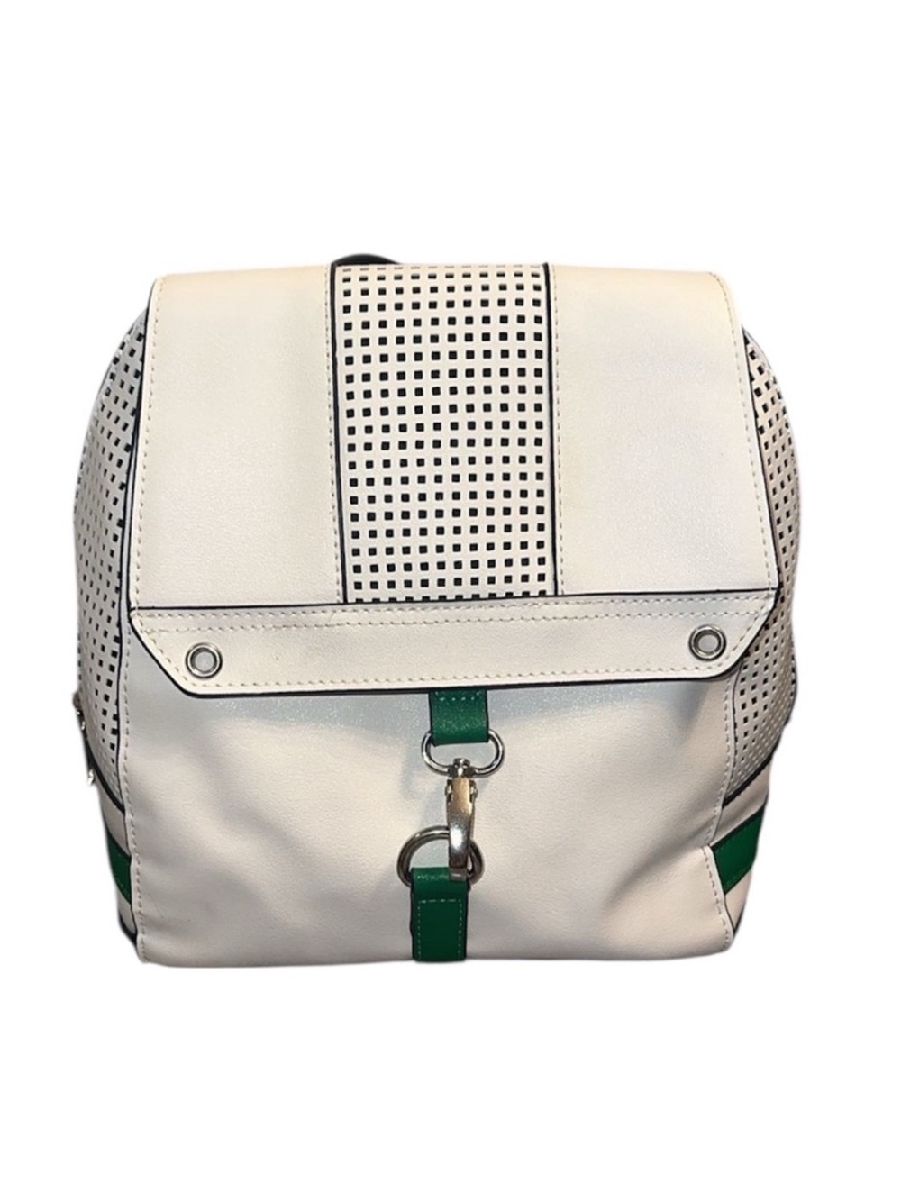 Danielle Nicole White and Green Perforated Backpack with Ring Hardware